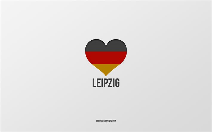Eu Amo Leipzig, Cidades alem&#227;s, plano de fundo cinza, Alemanha, Alem&#227;o bandeira cora&#231;&#227;o, Leipzig, cidades favoritas, Amor Leipzig