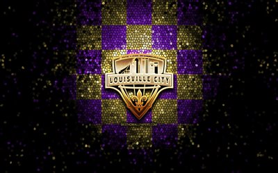 Louisville City FC, el logotipo de brillo, USL, violeta marr&#243;n a cuadros de fondo, estados UNIDOS, american equipo de f&#250;tbol, el FC de la Ciudad de Louisville, Estados de la Liga de F&#250;tbol, Louisville logotipo de la Ciudad, mosaico de arte,