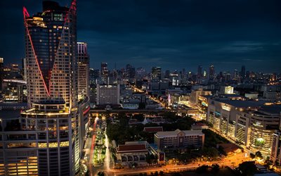 Bangkok, natt, stadsbilden, skyskrapor, moderna byggnader, Bangkoks skyline, Bangkok panorama, Thailand