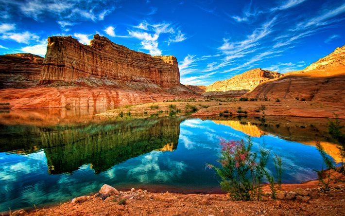 Descargar fondos de pantalla Glen Canyon, Río Colorado, 4k, HDR, la hermosa  naturaleza, montañas, desierto, cañón, estados unidos, estados UNIDOS,  américa monumentos libre. Imágenes fondos de descarga gratuita