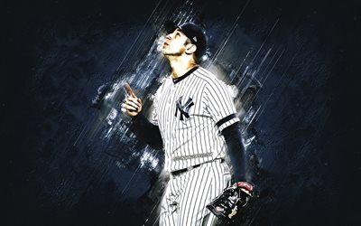 Luis Cessa, New York Yankees, MLB, mexican baseball player, portrait, blue stone background, baseball, Major League Baseball