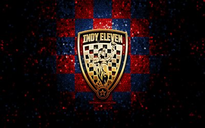 Indy Eleven FC, glitter logo, USL, blue red checkered background, USA, american soccer team, Indy Eleven, United Soccer League, Indy Eleven logo, mosaic art, soccer, football, America