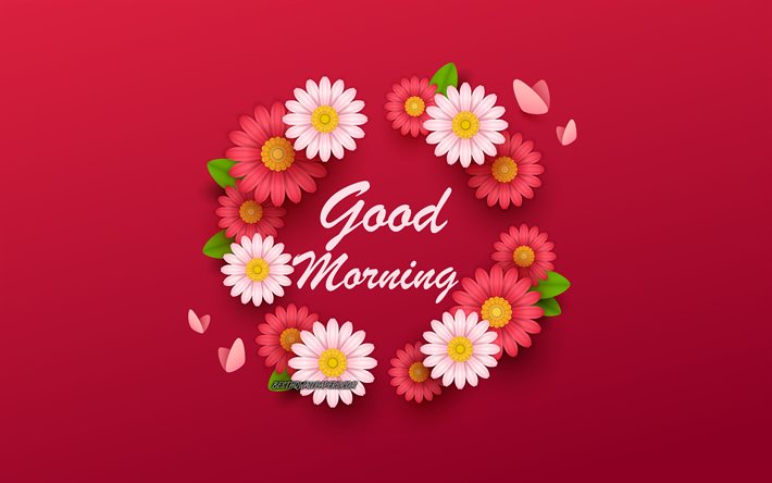 Bom dia desejo, borgonha floral de fundo, lindas flores, flores de arte, bom dia, cart&#227;o de sauda&#231;&#227;o, bom dia conceitos