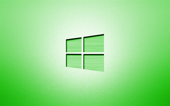 4k, Windows 10 green logo, creative, green backgrounds, minimalism, operating systems, Windows 10 logo, artwork, Windows 10