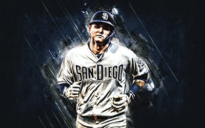 Manny Machado, San Diego Padres, MLB, Dominican baseball player, portrait, blue stone background, baseball, Major League Baseball