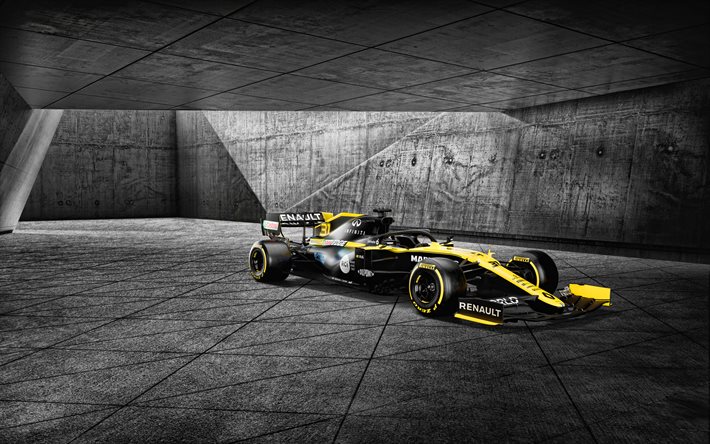 Renault RS20, 4k, garaje, 2020 coches de F1, F&#243;rmula 1, Renault DP World F1 Team, F1, Renault F1 Team 2020, los coches de F1, nueva RS20
