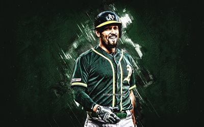 Marcus Semien, MLB, Oakland Athletics, portrait, green stone background, baseball, Major League Baseball