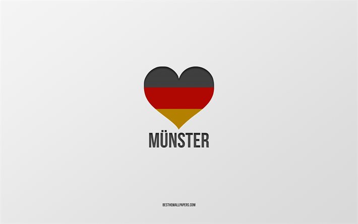 Rakastan Munster, Saksan kaupungeissa, harmaa tausta, Saksa, Saksan lippu syd&#228;n, Munster, suosikki kaupungeissa, Rakkaus Munster