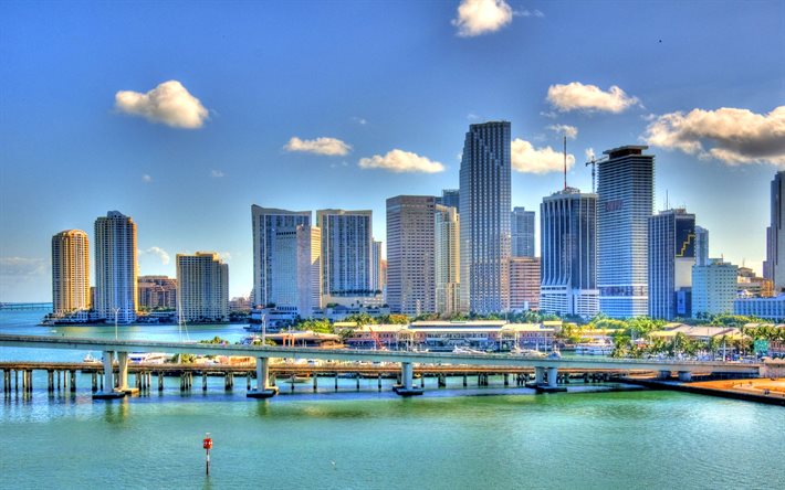 Miami, Marqusi Residences, Paramount Miami Worldcenter, evening, sunset, modern buildings, skyscrapers, cityscape, Miami skyline, Florida, USA, City of Miami