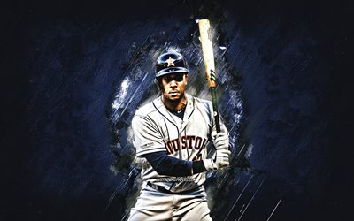 Michael Brantley, los Astros de Houston, MLB, retrato, american jugador de b&#233;isbol, la piedra azul de fondo, el b&#233;isbol de la Liga Mayor de B&#233;isbol