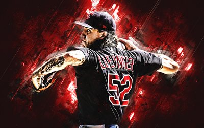 Mike Clevinger, Cleveland Indians MLB, ritratto, giocatore di baseball americano, pietra rossa, sfondo, baseball, Major League di Baseball
