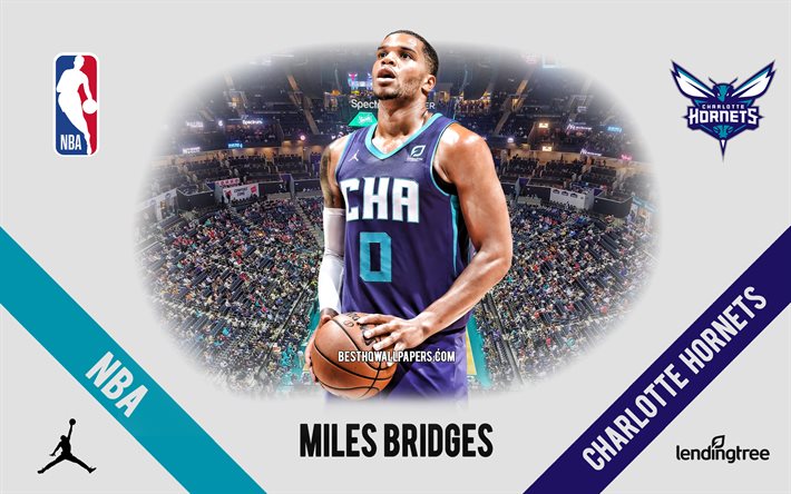 Km Broar, Charlotte Hornets, Amerikansk Basketspelare, NBA, portr&#228;tt, USA, basket, Spectrum Center, Charlotte Hornets logotyp