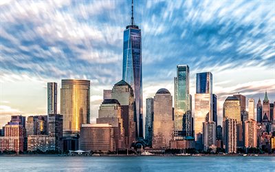 One World Trade Center, Yksi WTC, Freedom Tower, Manhattan, New York City, pilvenpiirt&#228;ji&#228;, panorama, New Yorkin horisonttiin, New York kaupunkikuvaan, NYC, USA