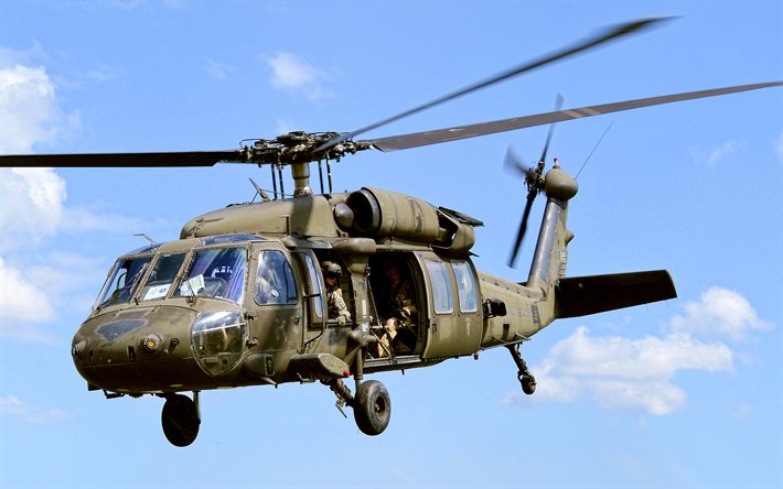 Sikorsky UH-60ブラックホーク, 青空, 米国陸軍, 戦闘機, 生まれ, 飛行UH-60, 攻撃ヘリコプター, Sikorsky