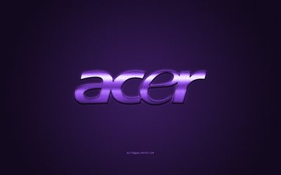 Logotipo da Acer, fundo de carbono roxo, logotipo de metal da Acer, emblema da Acer roxo, Acer, textura de carbono roxa