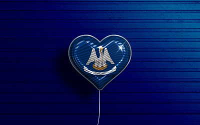 Louisiana seviyorum, 4k, ger&#231;ek&#231;i balonlar, mavi ahşap arka plan, Amerika Birleşik Devletleri, Louisiana bayrak kalbi, Louisiana bayrağı, bayraklı balon, Amerikan eyaletleri, ABD