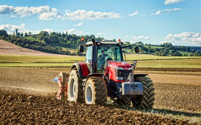 Massey Ferguson 8730, champ de labour, HDR, tracteurs 2021, machines agricoles, tracteur rouge, agriculture, Massey Ferguson