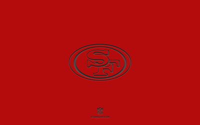 San Francisco 49ers, punainen tausta, jalkapallojoukkue, San Francisco 49ers -tunnus, NFL, USA, amerikkalainen jalkapallo, San Francisco 49ers -logo