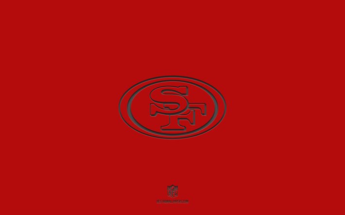 San Francisco 49ers, punainen tausta, jalkapallojoukkue, San Francisco 49ers -tunnus, NFL, USA, amerikkalainen jalkapallo, San Francisco 49ers -logo