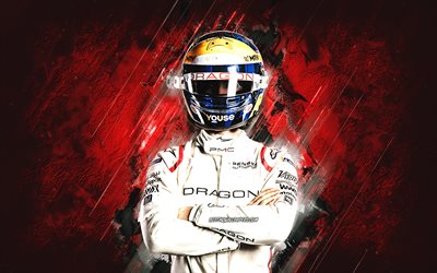 Sergio Camara, Dragon Racing, Formula E, red stone background, Brazilian driver, portrait, Luczo-Dragon Racing