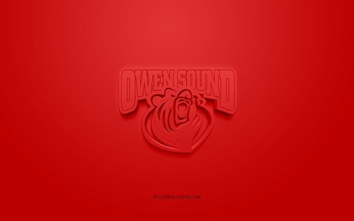 Owen Sound Attack, yaratıcı 3D logo, kırmızı arka plan, OHL, 3d amblem, Kanada Hokey Takımı, Ontario Hokey Ligi, Ontario, Kanada, 3d sanat, hokey, Owen Sound Attack 3d logosu