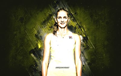 karolina pliskova, wta, tschechische tennisspielerin, gelber steinhintergrund, karolina pliskova kunst, tennis
