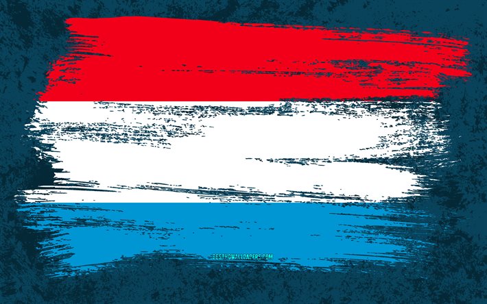 4k, Flag of Luxembourg, grunge flags, European countries, national symbols, brush stroke, Luxembourg flag, grunge art, Europe, Luxembourg