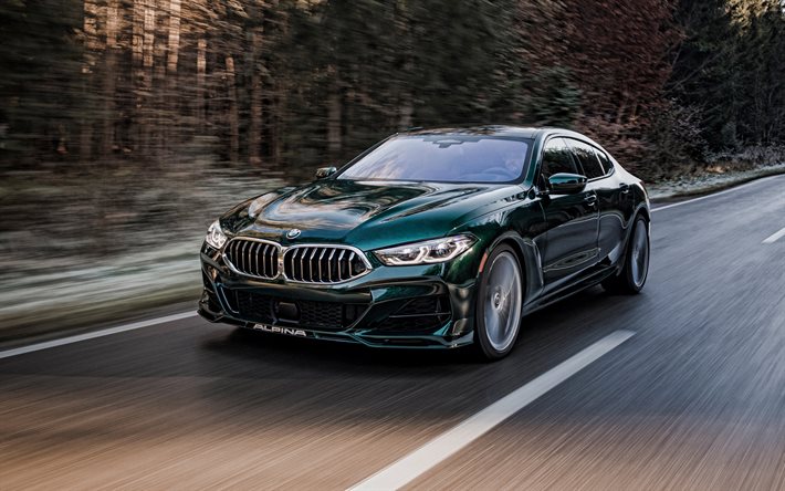 2022, Alpina BMW B8 Gran Coupe, 4k, front view, green coupe, tuning M8 Gran Coupe, new green M8 Gran Coupe, German cars, BMW