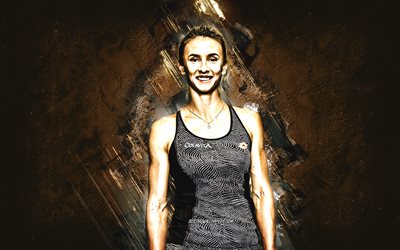 Lesia Tsurenko, WTA, Ukrainian tennis player, yellow stone background, Lesia Tsurenko art, tennis