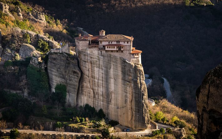 Rousanou-klostret, Meteora, Roussanou-klostret, Kalampaka, &#246;stra ortodoxa kloster, klippklostren, Trikala, Grekland