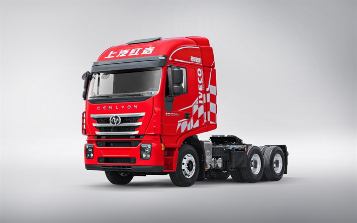 Hongyan Genlyon 350, 2020, C500, tracteur 4x2, vue de face, nouveau rouge Genlyon 350, camions chinois