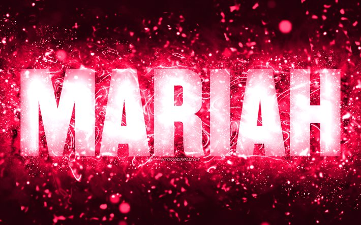 Happy Birthday Mariah, 4k, pink neon lights, Mariah name, creative, Mariah Happy Birthday, Mariah Birthday, popular american female names, picture with Mariah name, Mariah