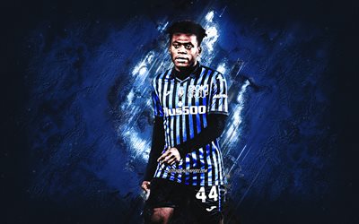 Emmanuel Gyabuaa, Atalanta, Italian footballer, portrait, blue stone background, Serie A, Italy, soccer