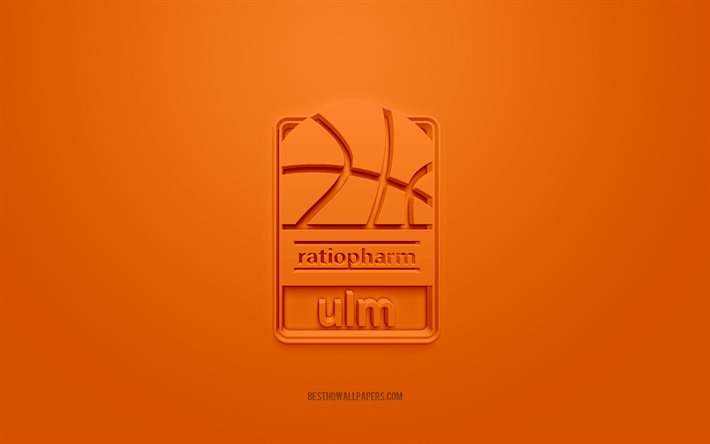 Ratiopharm Ulm, luova 3D-logo, oranssi tausta, BBL, 3d-tunnus, Saksan koripalloseura, Koripallon Bundesliiga, Ulm, Saksa, 3D-taide, koripallo, Ratiopharm Ulm 3d -logo