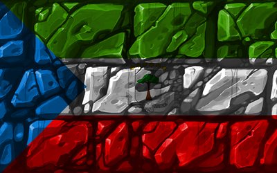 Guin&#233; Equatorial bandeira, brickwall, 4k, Pa&#237;ses da &#225;frica, s&#237;mbolos nacionais, Bandeira da Guin&#233; Equatorial, criativo, Guin&#233; Equatorial, &#193;frica, Guin&#233; Equatorial 3D bandeira