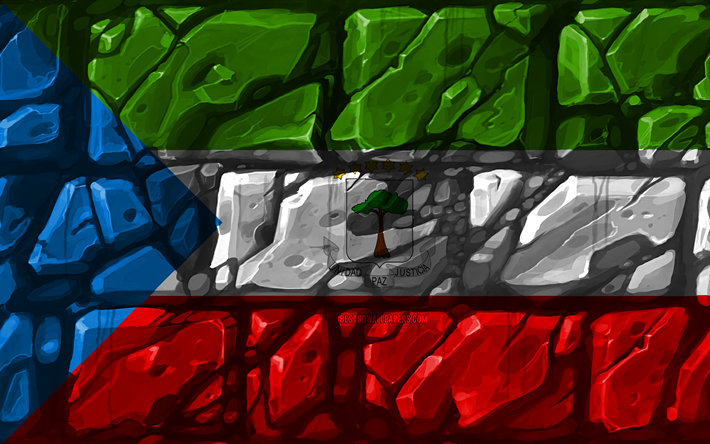 Guin&#233; Equatorial bandeira, brickwall, 4k, Pa&#237;ses da &#225;frica, s&#237;mbolos nacionais, Bandeira da Guin&#233; Equatorial, criativo, Guin&#233; Equatorial, &#193;frica, Guin&#233; Equatorial 3D bandeira