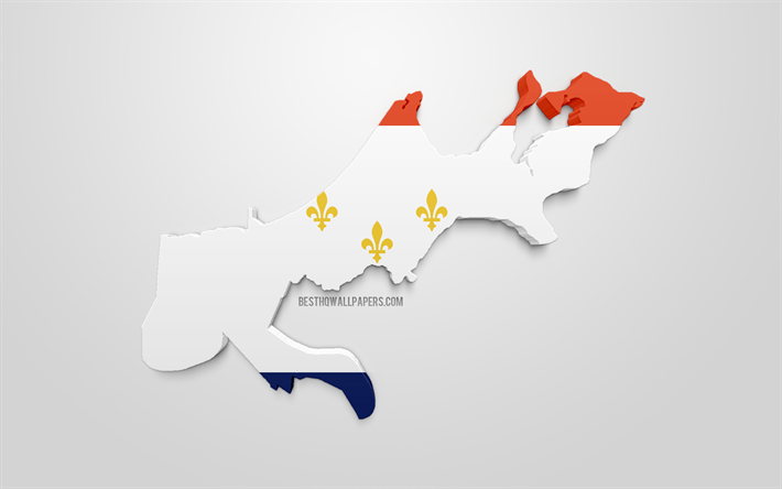 New Orleans map silhouette, 3d flag of New Orleans, American city, 3d art, New Orleans 3d flag, Louisiana, USA, New Orleans, geography, flags of US cities