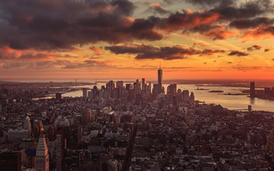 New York, cityscape, American metropolis, morning, sunrise, USA