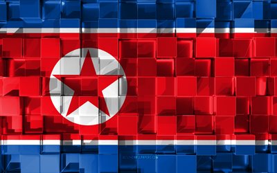 Bandiera della Corea del Nord, 3d, bandiera, cubetti di grana, le Bandiere dei paesi Asiatici, 3d arte, la Corea del Nord, Asia, texture 3d, bandiera della Corea del Nord