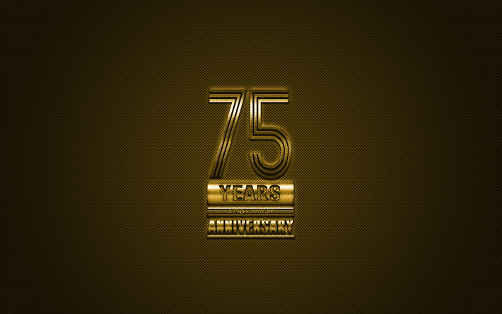 75 Aniversario, de oro elegante s&#237;mbolo, de oro 75 Aniversario signo, fondo dorado, arte creativo, Aniversario de S&#237;mbolos
