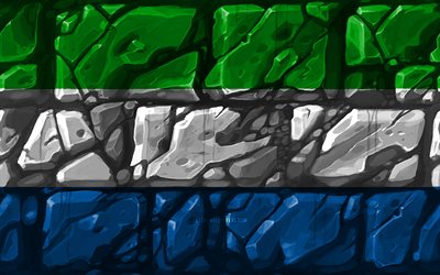 La Sierra Leone drapeau, brickwall, 4k, les pays Africains, les symboles nationaux, le Drapeau de la Sierra Leone, de la cr&#233;ativit&#233;, de la Sierra Leone, en Afrique, en Sierra Leone 3D drapeau