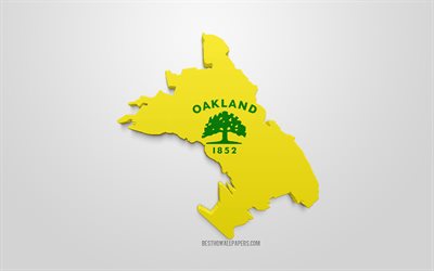 Oakland mapa de la silueta, 3d de la bandera de Oakland, ciudad de Am&#233;rica, arte 3d, Oakland 3d de la bandera, California, estados UNIDOS, Oakland, la geograf&#237;a, las banderas de las ciudades de estados unidos