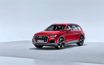 Audi Q7, 4k, studio, 2019 voitures, Vus, rouge Q7, voitures de luxe, 2019 Audi Q7, voitures allemandes, Audi
