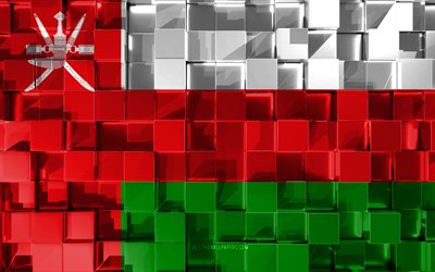 Flag of Oman, 3d flag, 3d cubes texture, Flags of Asian countries, 3d art, Oman, Asia, 3d texture, Oman flag