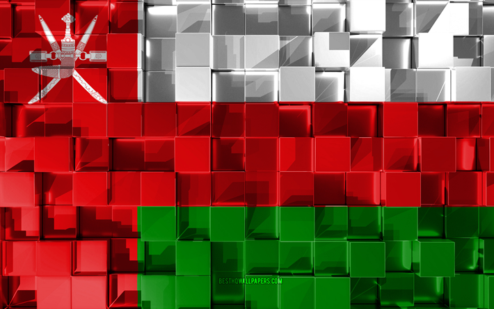 Lippu Oman, 3d-lippu, 3d kuutiot rakenne, Liput Aasian maat, 3d art, Oman, Aasiassa, 3d-rakenne, Oman lipun
