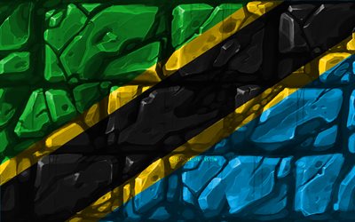 De Tanzanian bandeira, brickwall, 4k, Pa&#237;ses da &#225;frica, s&#237;mbolos nacionais, Bandeira da Tanz&#226;nia, criativo, Tanz&#226;nia, &#193;frica, Tanz&#226;nia 3D bandeira