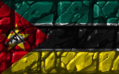 Mozambican bandeira, brickwall, 4k, Pa&#237;ses da &#225;frica, s&#237;mbolos nacionais, Bandeira de Mo&#231;ambique, criativo, Mo&#231;ambique, &#193;frica, Mo&#231;ambique 3D bandeira