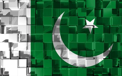 Bandera de Pakist&#225;n, indicador 3d, 3d cubos de textura, las Banderas de los pa&#237;ses Asi&#225;ticos, arte 3d, Pakist&#225;n, Asia, de textura en 3d, Pakist&#225;n bandera