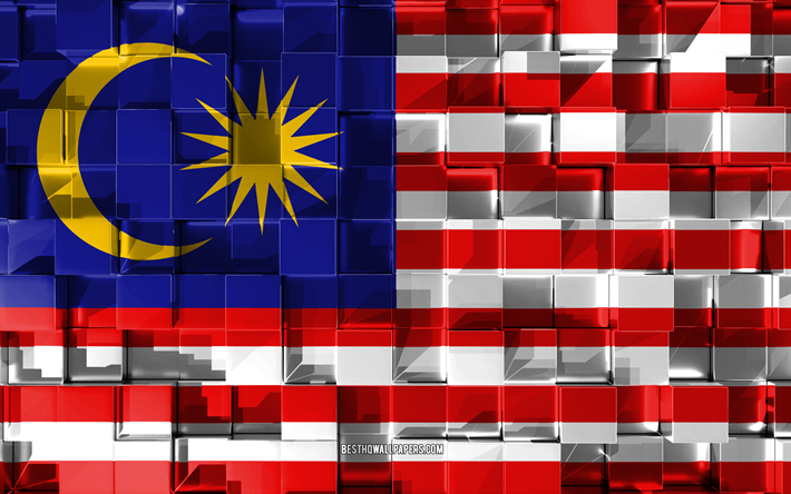 フラグのマレーシア, 3dフラグ, 3dキューブ感, 旗のアジア諸国, 3dアート, マレーシア, アジア, 3d質感, マレーシアにフラグ