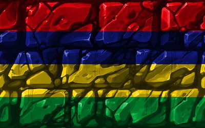 Mauritius, yaratıcı, Afrika Mauritius bayrağı, brickwall, 4k, Afrika &#252;lkeleri, ulusal semboller, Bayrak, 3D bayrak